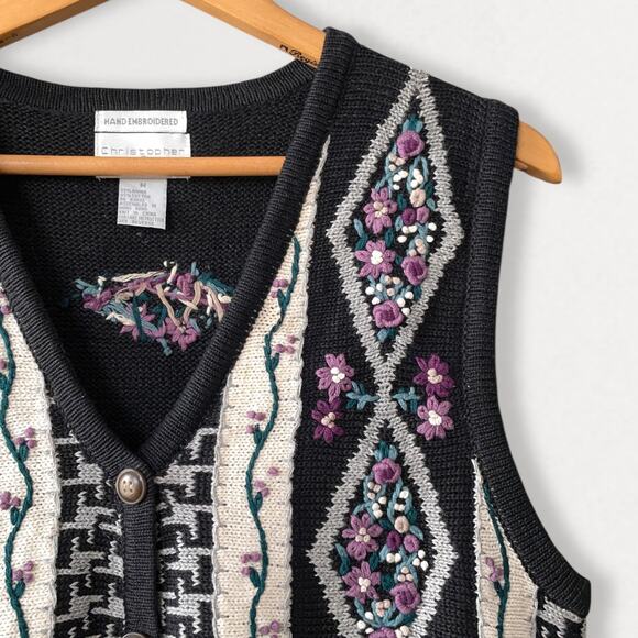 Y2K Whimsigoth Embroidered Sweater Vest Fairycore Cottagecore Romantic Boho M - Picture 3 of 9